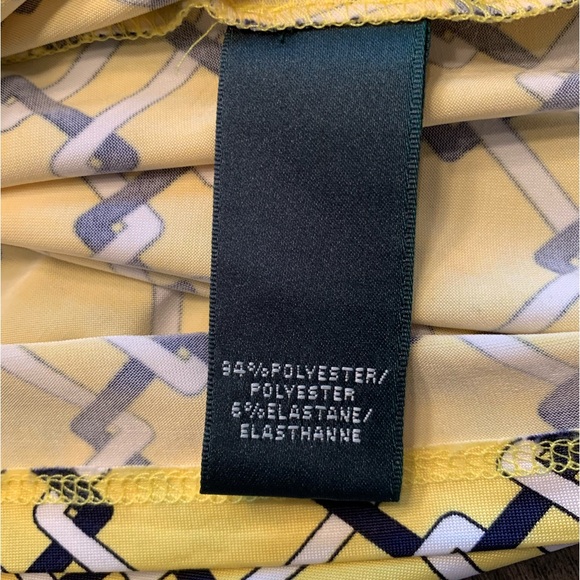 Lauren Ralph Lauren Dress Size 10 Faux Wrap Cinched Side Yellow Squares Midi - Picture 13 of 13